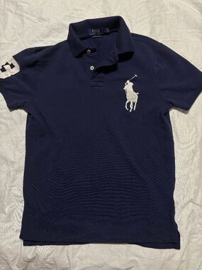 SOLD-VNTD-Polo Ralph Lauren Navy Big Pony Custom Slim Fit Mesh Polo - Size S